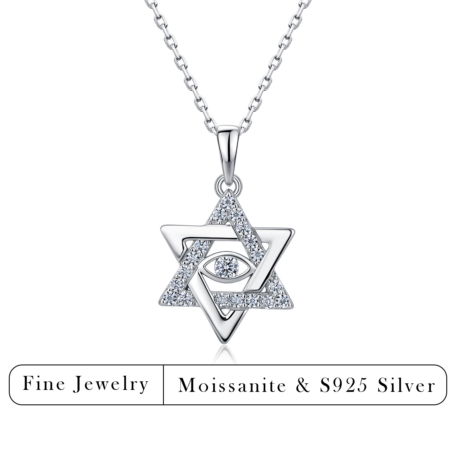 Evil Eye Bracelet - จี้สร้อยคอรูปดาวหกแฉกประดับโมอิสซาไนต์ 0.33 กะรัต พร้อมจี้ตาปีศาจประดับเงินแท้ 925 สร้อยคอระยิบระยับสำหรับผู้หญิงใส่ได้ทุกวัน