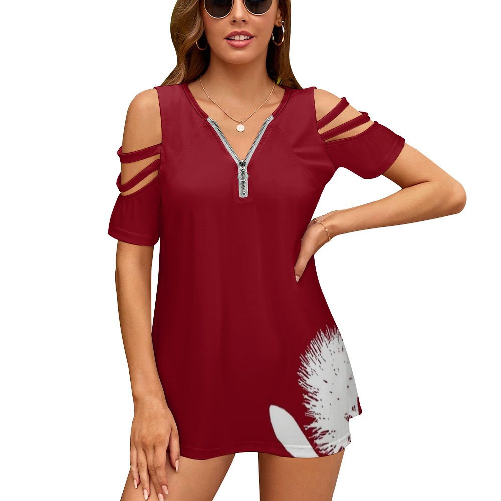 Women'S Accessories Nz - Pohutukawa-สีขาวบนสีแดงผู้หญิงซิปเซ็กซี่พิมพ์เสื้อ T Vintage Tops พิมพ์เสื้อยืด Pohutukawa