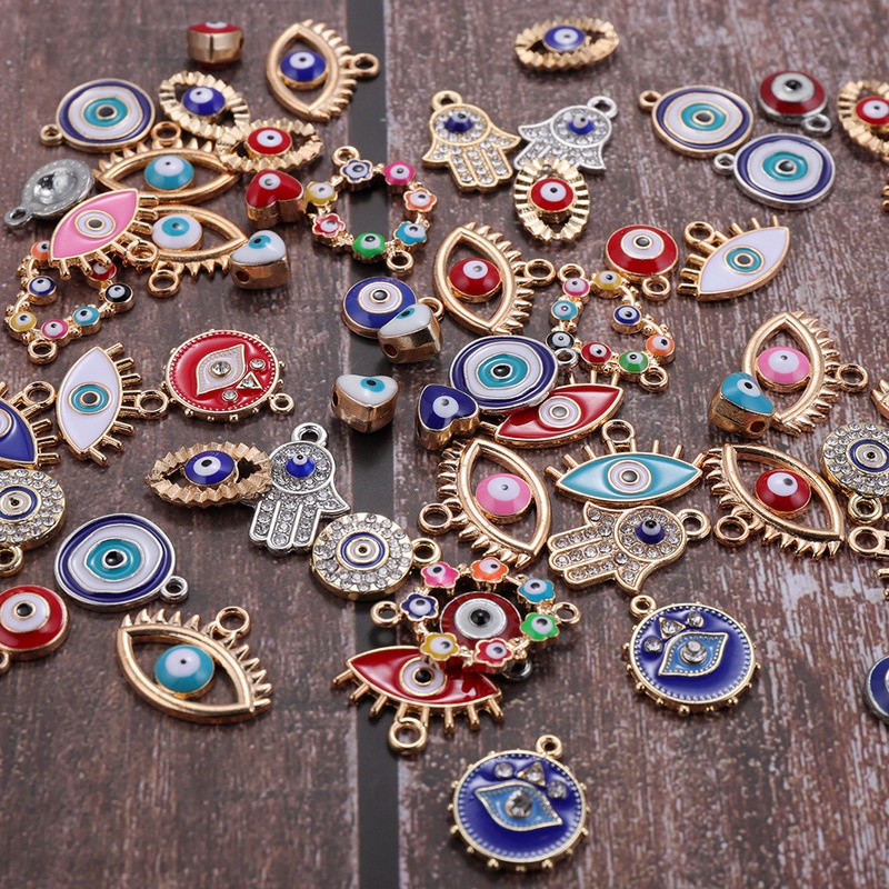 Evil Eye Bracelet - ชาร์มตาปีศาจประดับเพชรและคริสตัลเคลือบสีผสม 30 ชิ้น สำหรับทำเครื่องประดับ DIY เช่น