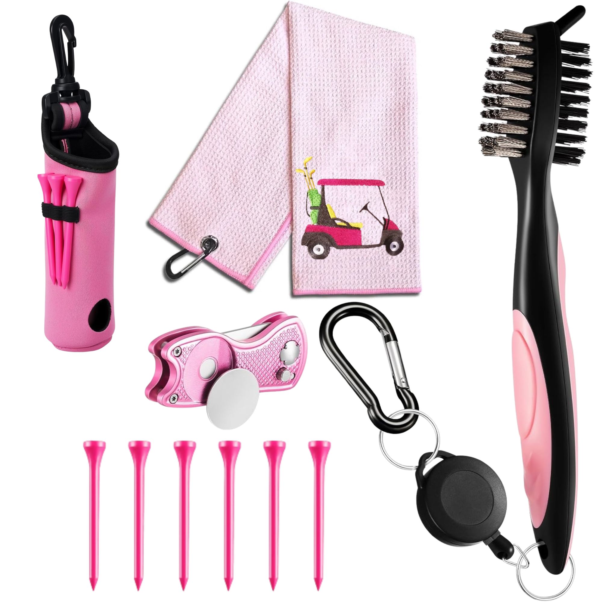 Women'S Golf Accessories - ชุดอุปกรณ์กอล์ฟ 10 ชิ้น ประกอบด้วย ถุงใส่ลูกกอล์ฟพร้อมตะขอ ผ้าเช็ดตัว