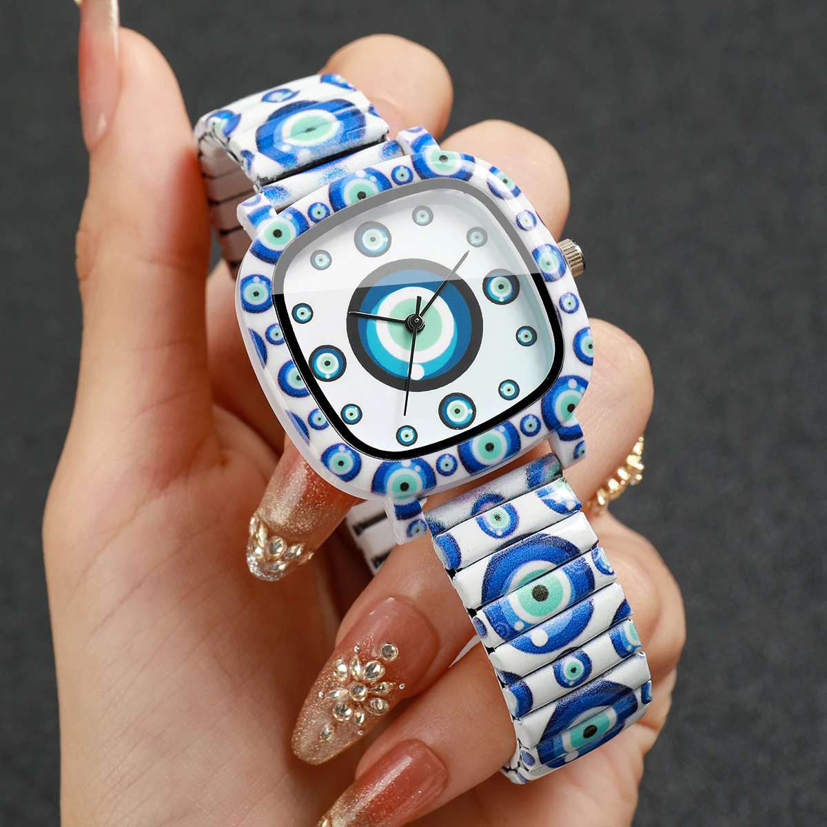 Evil Eye Bracelet - แฟชั่นบลูอีวิลอายนาฬิกาผู้หญิงสายรัดยืดหยุ่นนาฬิกาข้อมือสำหรับสุภาพสตรีนาฬิกาของขวัญเรลิโอ เฟมินีโน(ไม่มีกล่อง)