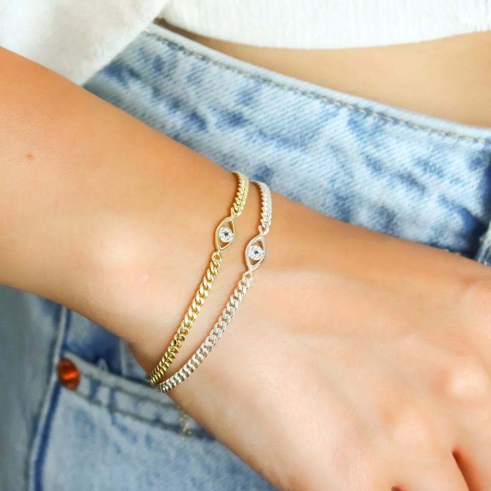 Evil Eye Bracelet - Stonefans สร้อยข้อมือตาปีศาจแบบเรียบง่ายเครื่องประดับสร้อยคิวบาสำหรับผู้หญิงสร้อยข้อมือกลวงฮิปฮอป2024เครื่องประดับมือของขวัญเครื่องประดับ
