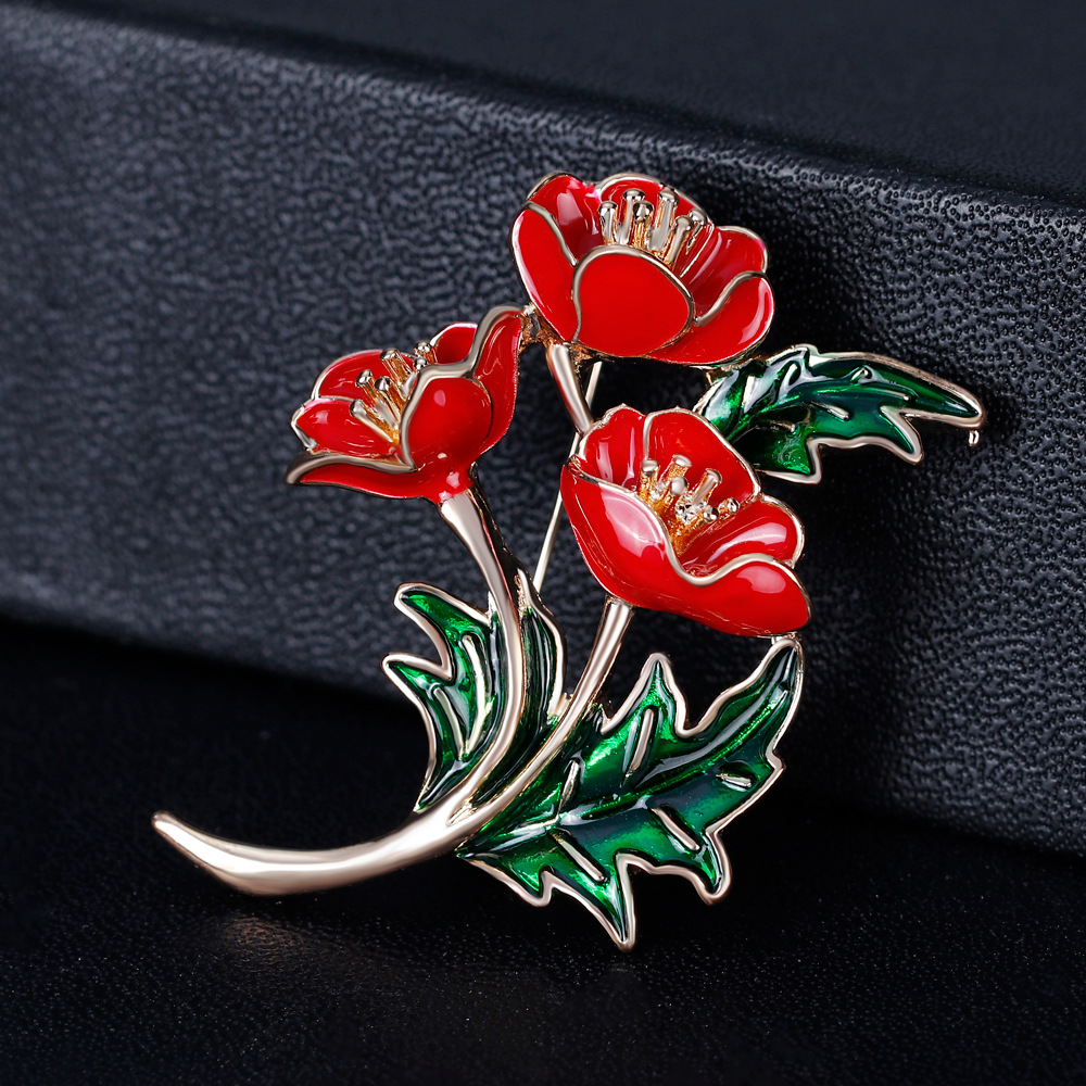Women'S Accessories Uk - เข็มกลัดดอกไม้ป๊อปปี้สีแดงเคลือบสําหรับผู้หญิง, โลหะผสมสังกะสี, เข็มกลัดของที่ระลึกเจ้าหญิง, อุปกรณ์เครื่องประดับ, สหราชอาณาจักร